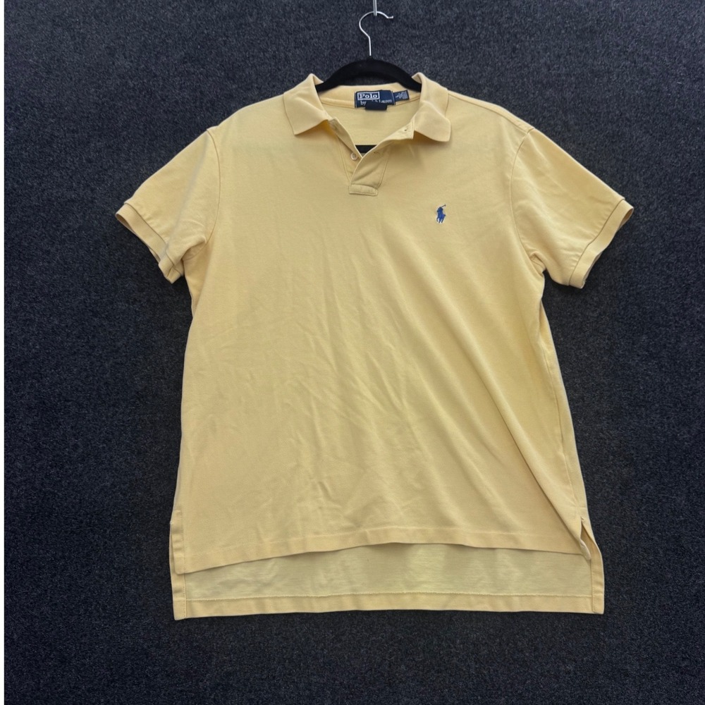 Polo Ralph Lauren Mens Custom Fit Cotton Pique Polo Shirt Yellow Blue Pony Large